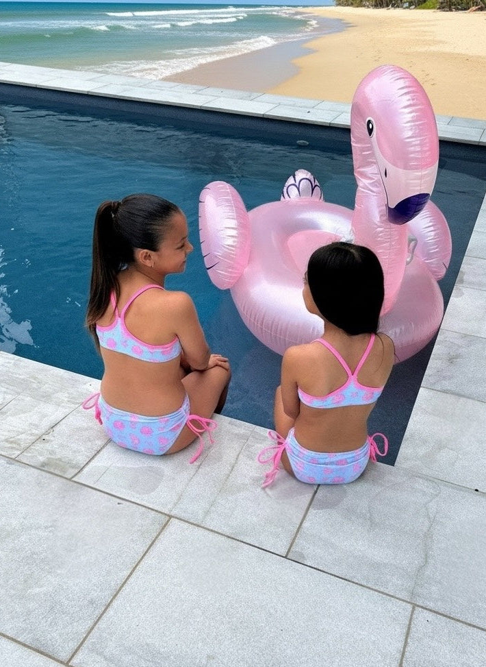 girls 2 piece swimmers with seashell pattern